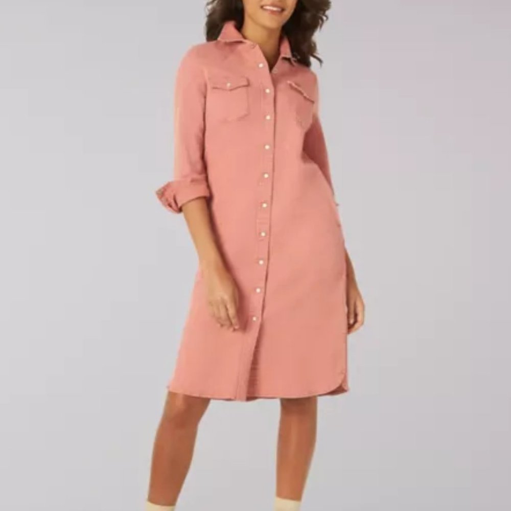 LEE Vintage Modern M Canyon Rose Western Denim Jean Shirt Dress Jacket NWT - Picture 8 of 12